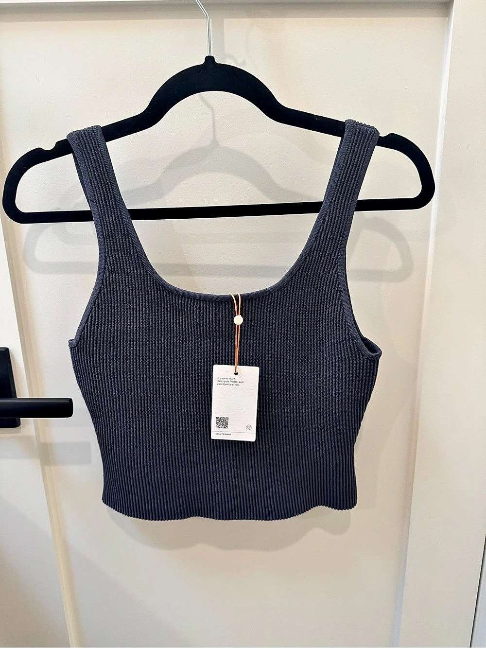 Quince Cropped Square Neck Ribbed Knit Tank Gray Medium NWT
